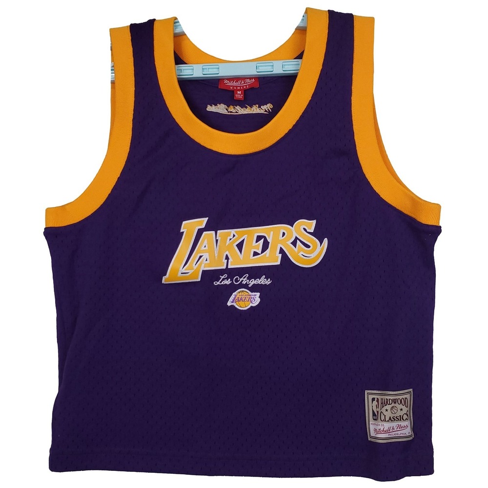 LA Lakers Mitchell & Ness NBA Womens Medium Jersey Crop Top Purple Gold New